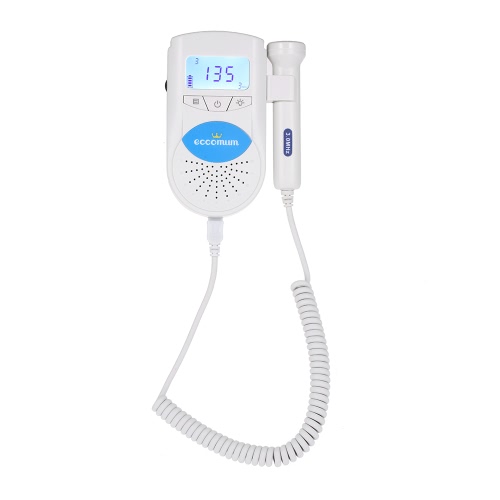 ECCOMUM Détecteur cardiaque de poche à ultrasons 3MHZ 50-240BPM Moniteur de fréquence cardiaque pour bébé (FHR) Sonate B Sonde de détection de battement de coeur prénatal avec rétro-éclairage Écran LCD + GEL