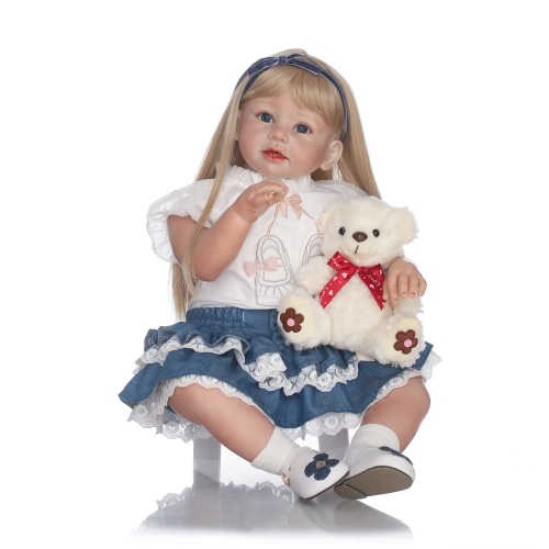 Silikon Reborn Kleinkind Puppe Baby Puppe Mädchen mit lockigen goldenen Haar Kleidung Perücke Boneca 28inch 71cm lebensechten niedlichen Geschenke Spielzeug