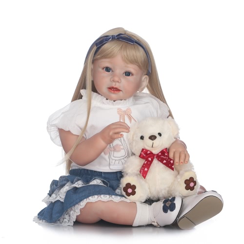 Silicon Reborn Toddler Doll Baby Doll Girl With Curly Golden Hair Clothes Wig Boneca 28inch 71cm Lifelike Cute Gifts Toy