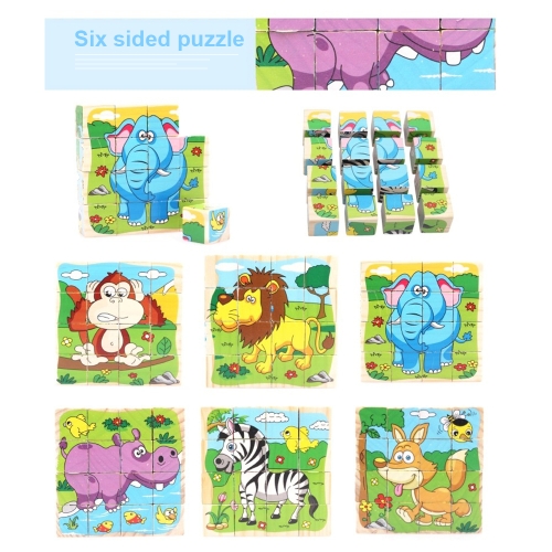 

Wooden Jigsaw Puzzle 6 Sides 3D Cube Cartoon Puzzle Building Block Early Educational Develoment Toys Gifts for Kids