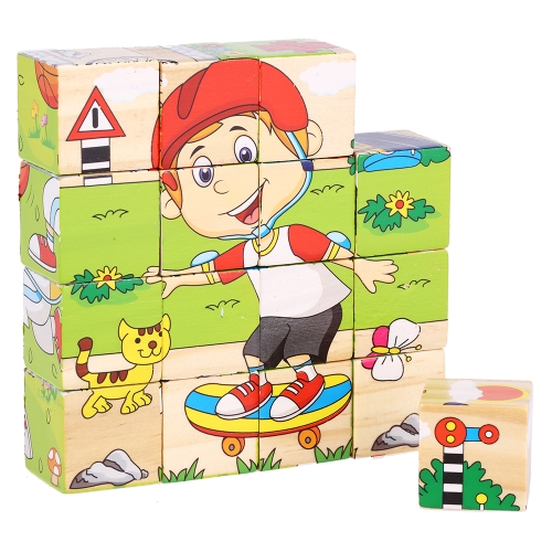 

Wooden Jigsaw Puzzle 6 Sides 3D Cube Cartoon Puzzle Building Block Early Educational Develoment Toys Gifts for Kids