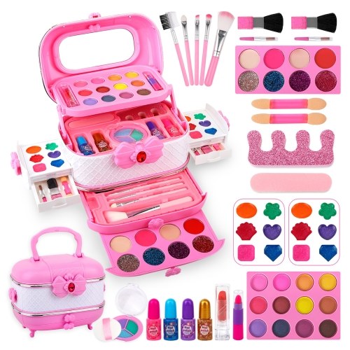 

Girls Makeup Kit with Travel Cosmetic Case Washable Party Game Make Up Toys Chrismas Birthday Gift for Little Girls