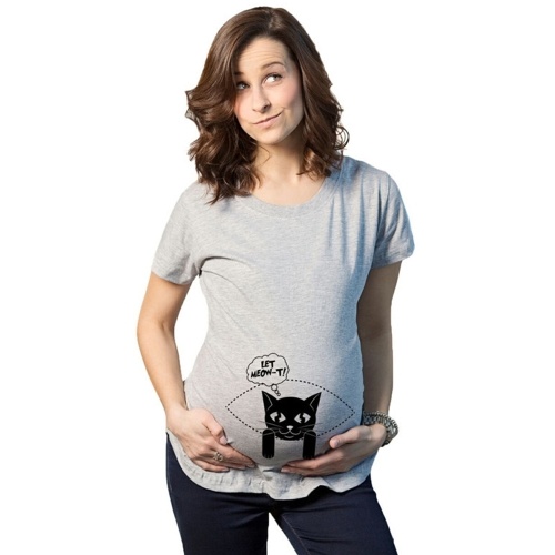 

Maternity Shirt с коротким рукавом O-образным вырезом Смешная беременность Мама Топы Tee Cartoon Oven White L