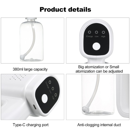 

Portable Nano Atomizer, Electric Sprayer, Disinfectant Atomizer Bottle, Handheld Rechargeable Nano Steam Atomizer, 380ml Intelligent Spray Machine