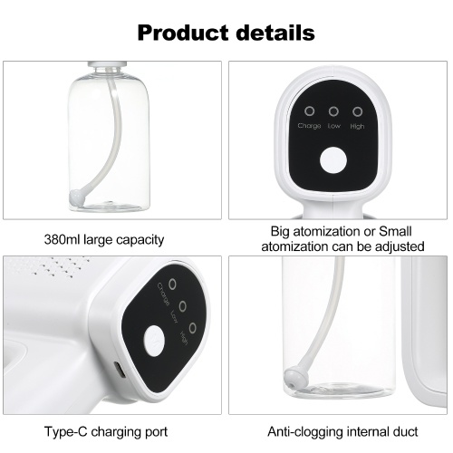 Portable Nano Atomizer, Electric Sprayer, Disinfectant Atomizer Bottle, Handheld Rechargeable Nano Steam Atomizer, 380ml Intelligent Spray Machine, TOMTOP 