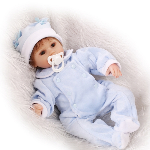 16 pulgadas 41 cm Reborn Baby Doll PP Relleno Cuerpo Realista Realista Regalos Boneca Juguete Paños Azules