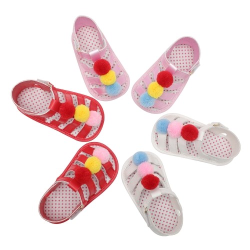 Infant Toddler Baby Summer Shoes Girl Sandali Soft Sole Antiscivolo Colourful Pompon Prewalker Bianco Taglia 4