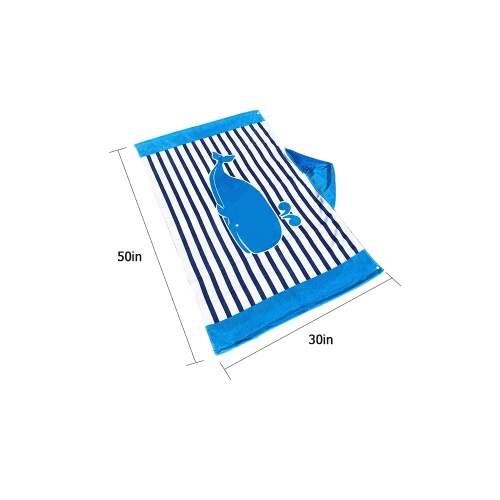 

Kids Hooded Beach Towel Blanket Cotton Super Absorbent Cute Catoon Bath Swim Pool Towel Cape Cloak Boy Girl Blue Stripe Whale