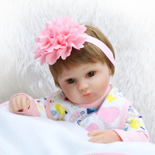 

16inch 41cm Reborn Baby Doll Girl PP Filling Body Realistic Lifelike Boneca Gifts Toy Pink Flower
