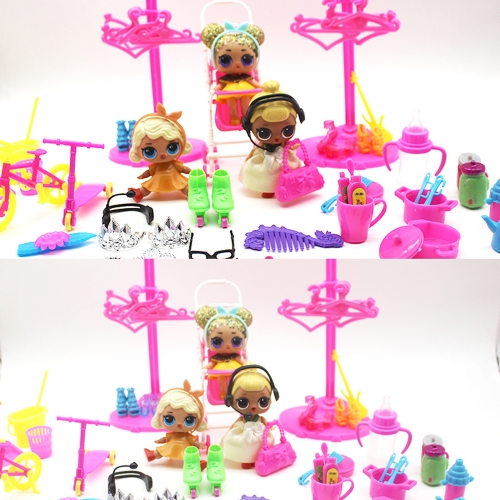 

98pcs Baby Doll Play House Accessories Kitchen Utensil Shoes Mirror Little Earrings Toy Games