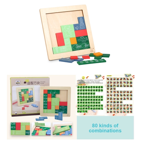 

Wooden Jigsaw Puzzle Board Tangram Early Educational Develoment Toys Gifts for Kids