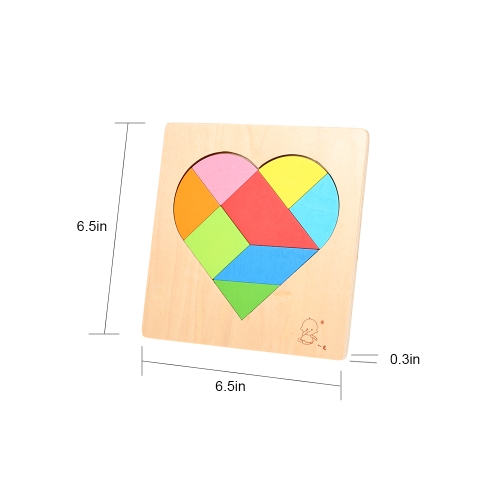 Wooden Jigsaw Puzzle Heart-Shaped Board Tangram Early Educational Develoment Toys Gifts for Kids