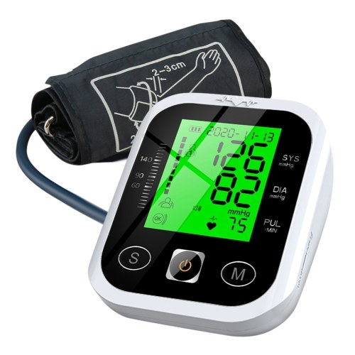 Type de bras Sphygmomanomètre Bras supérieur automatique Tensiomètre électronique LCD Instruments de mesure intelligents numériques avec éclairage tricolore 2 utilisateurs 99 groupes Stockage de données Portable