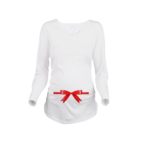 Maternity Shirt Long Sleeve Pregnancy Mom Tops Tee Christmas Santa White L