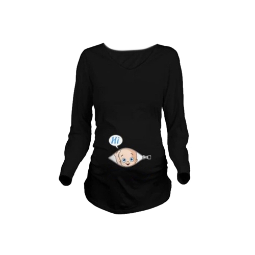 

Maternity Shirt Long Sleeve O-Neck 3D Print Funny Pregnancy Mom Tops Tee White L