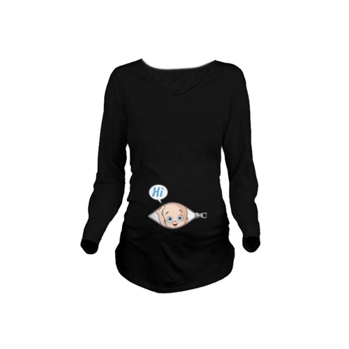 Maternity Shirt Long Sleeve O-Neck 3D Print Funny Pregnancy Mom Tops Tee White L