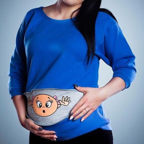 Maternity Sweatshirt с длинным рукавом Смешная печать с застежкой-молнией для беременных мама Топы свитера Hoodie Green S