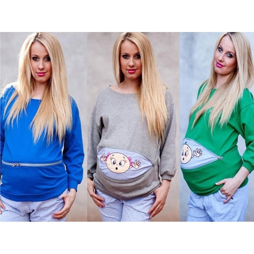 

Maternity Sweatshirt с длинным рукавом Смешная печать с застежкой-молнией для беременных мама Топы свитера Hoodie Green S