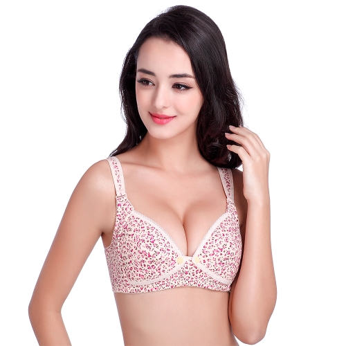 Maternité Nursing Bra coton sans fil avant ouverture Grossesse allaitement Sommeil Soutiens-gorge Léopard Floral Print Jaune M (34/75)