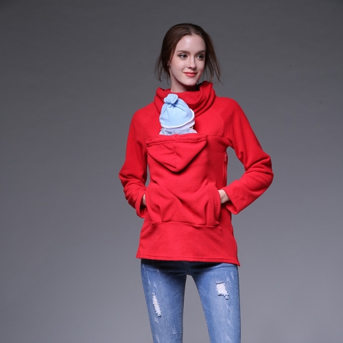 Womens Maternity Sweatshirt Kangaroo Hooded Outwear Coat Jacket for Baby Carriers Red XXL