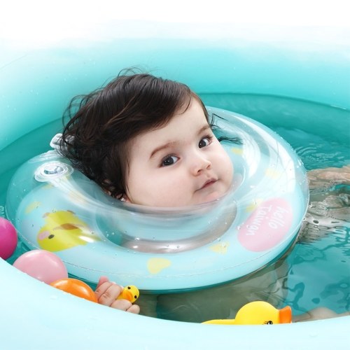 Baby Bath Swim Ring Newborn Neck Circle Ring Inflatable Trainer Swimming Pool Float Seat Animal Pattern Blue S