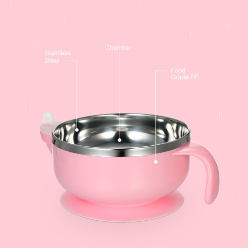

Baby Feeding Bowl Double Layer Anti-Scald Bowl With Water Chamber Lid & Stay-Put Suction Base Stainless Steel For Baby Toddler Pi