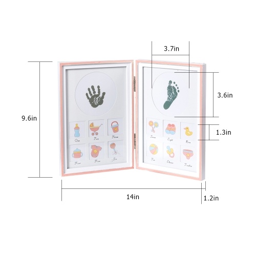 

DIY Baby Handprint Footprint Picture Frame Kit Foldable Wooden Photo Frame Non-toxic Inkpad Pink