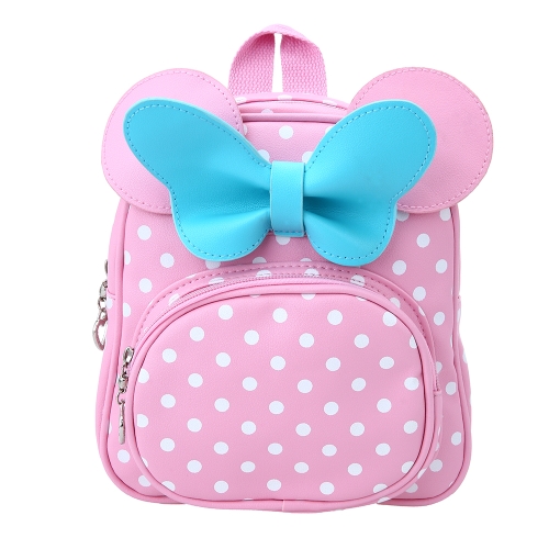 Kids Girl School Backpack Waterproof PU Cute Backpack Children Kindergarten Primary Schoolbags Cartoon Bow Tie Dots Black