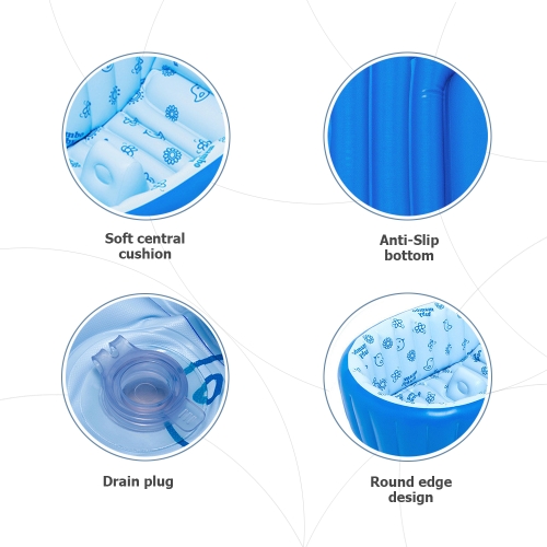 

Inflatable Baby Bath Tub Swimming Pool Anti-Slip Safety with Central Cushion Seat Blue