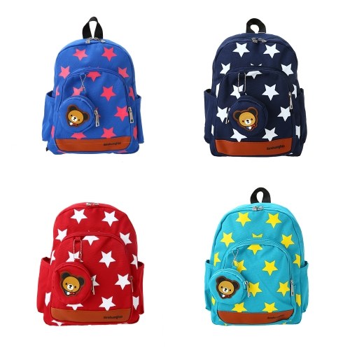 

Kids School Bags Canvas Cute Star Pattern Travel Backpack Children Kindergarten Schoolbags With Coin Purse Red