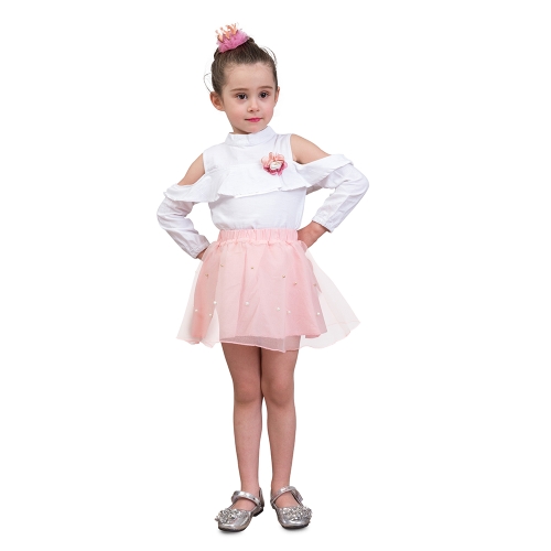 

2Pcs Girls Summer Summer Off-Shoulder Футболки с длинными рукавами Женская одежда для девочек 3T Pink