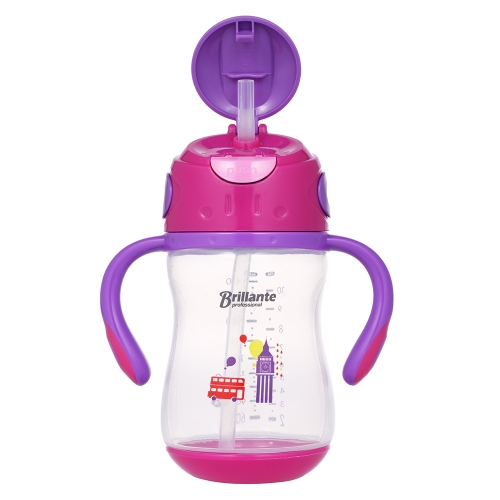 

Haierbaby Brillante Baby Straw Sippy Cup Transition Drinking Bottle Learner Cup With Handles BPA Free 300ml Blue