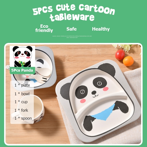 

5Pcs Kids Tableware Set Bamboo Fiber Dinnerware Meal Feeding Plate+Bowl+Cup +Spoon+Fork Pink Owl