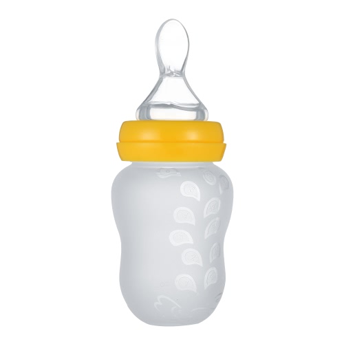 Baby Infant  Rice Paste Bottle Rice Flour Semi-solid Food Bottle Squeezing Feeding Spoon Food Grade Silicon BPA Free for   Newborn Toddler Kids Food Supplement 180ML Yellow