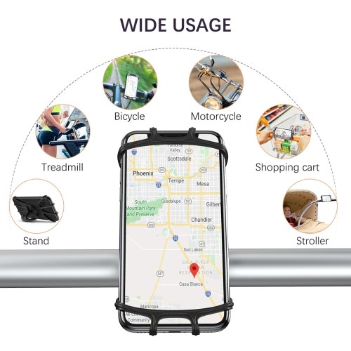

Universal Bike Phone Mount, Silicone Holder Adjustable for Bicycle Handlebar fits iPhone Xs Max/XS XR X/6S/7/8 Plus, Galaxy S10+/S10/S10e/S9+/S9/S8, 4.0