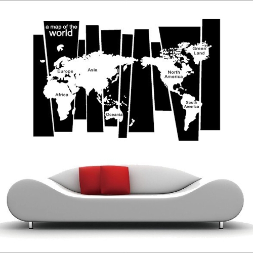 

Black & White World Map Wall Sticker Irregular Map Decal PVC Mural Art Decor for Bedroom/Living Room/Hallway/Office