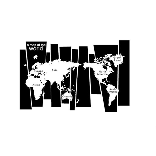 Black & White World Map Wall Sticker Decalque irregular do mapa Decoração de arte mural de PVC para quarto / sala de estar / corredor / escritório