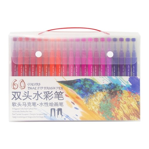 Bright Colors Dual Tip Brush Pens Set 0.4mm Fineliner & Brush Tip Watercolor Art Markers Color Pens Supplies for Children Adults Journaling Drawing Sketching Coloring Calligraphy Writing