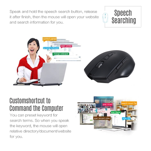 

2.4G Wireless Smart Voice Mouse English Chinese Speech Translate/Type/Search with Enter Key 28 Target Languages for Windows 7/8/10 Computer Laptop
