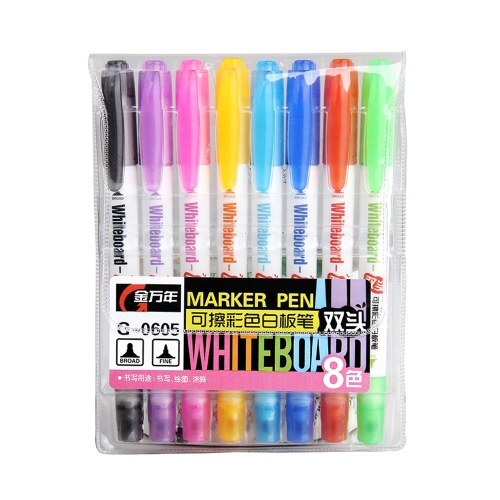 8 Colors/Set Dry Erase Whiteboard Marker Marking Pen Dual Tips for Office Home School