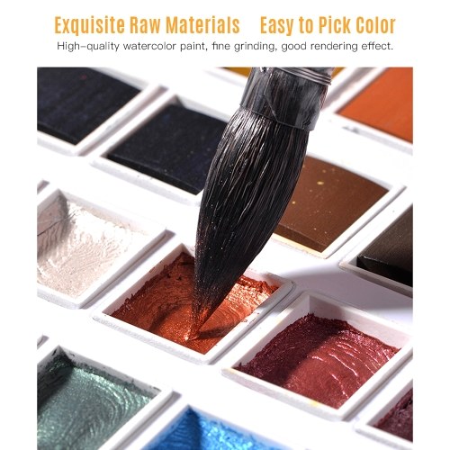 

36 Colors Solid Watercolor Paint Pigment Drawing Painting Set with Water Brush Paintbrush Pencil Eraser Sponge for Artists Beginners Students Adults