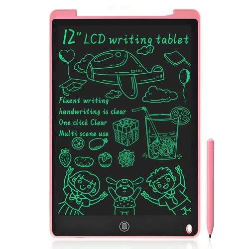 LCD Writing Tablet Tela monocromática de 12 polegadas com Stylus Drawing Escrita Tomando notas Deixando mensagens para crianças, meninos, meninas e adultos Rosa