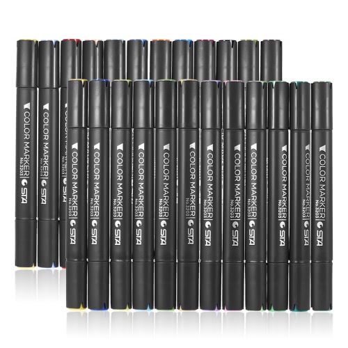 24Colors Twin Marker Marking Pen Highlighter Broad Fine Tip Alkoholische Tinte für Manga Werbung Architektur Designing