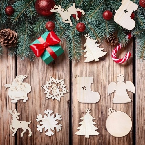 32 Pieces Christmas Ornaments Wood Pendant