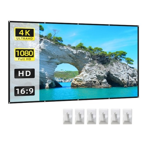 

60 Inch Projector Screen 16:9 HD 4K Foldable Portable Double Sided Projection Anti-Crease Movie Screen Curtain with Hooks for Indoor Outdoor Home Theater Office Meeting