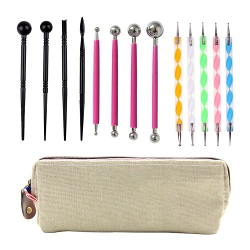 

13pcs Clay Sculpture Kit with Pencil Bag Acrylic Rod Indentation Pen Clay beginner's set for Fondant Cakes/DIY Ceramic Clay/Nails Art