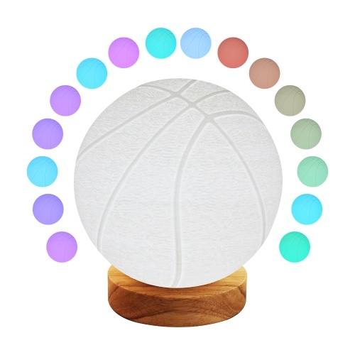 Veilleuse Décor de Bureau Forme de Basket-Ball Lampe de Table Lampe de Table avec Base en Bois 3 Couleurs de Lumière 10 Niveaux de Luminosité Réglable Alimentation USB pour Bureau Maison Chambres Salon Lecture Étudier Cadeau de Noël