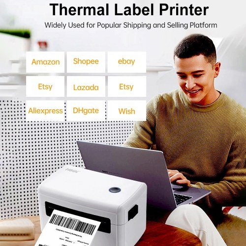 

Desktop Wireless Shipping Label Printer Direct Thermal Printing BT+USB Wired Connection for Shipping Tags Business Restaurant Kitchen Supermarket Home Business Retail Store-Black