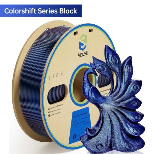 Нить для 3D-принтера YOUSU, 1,75 мм, PLA, светящийся в темноте, точность материала для 3D-печати +/-0,03 мм, стандартный 1 рулон, 1 кг (2,2 фунта) — серия Colorshift, черный