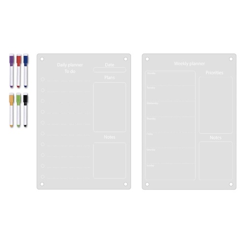 2pcs Clear Acrylic Magnetic Dry Erase Board Weekly Planner and To Do List Board